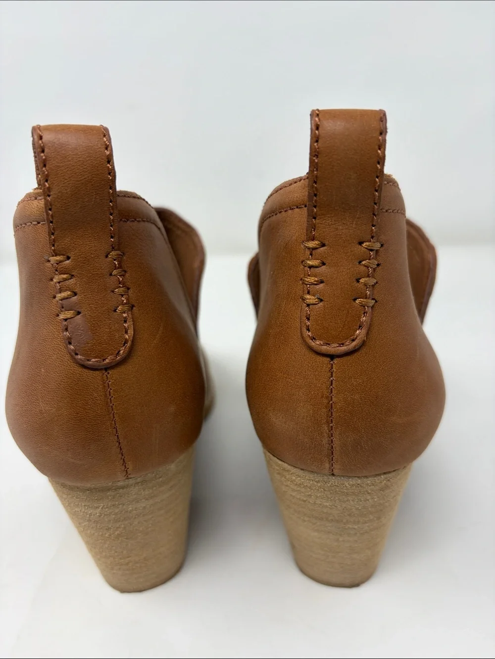 Jeffrey Campbell Brown Leather Slip-On Booties with Stacked Heel Size 8.5